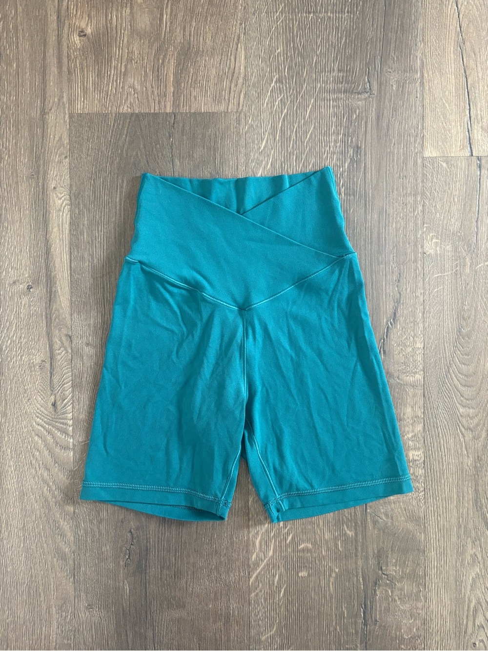 aerie Teal High-Rise Crossover Waist Bike Shorts
